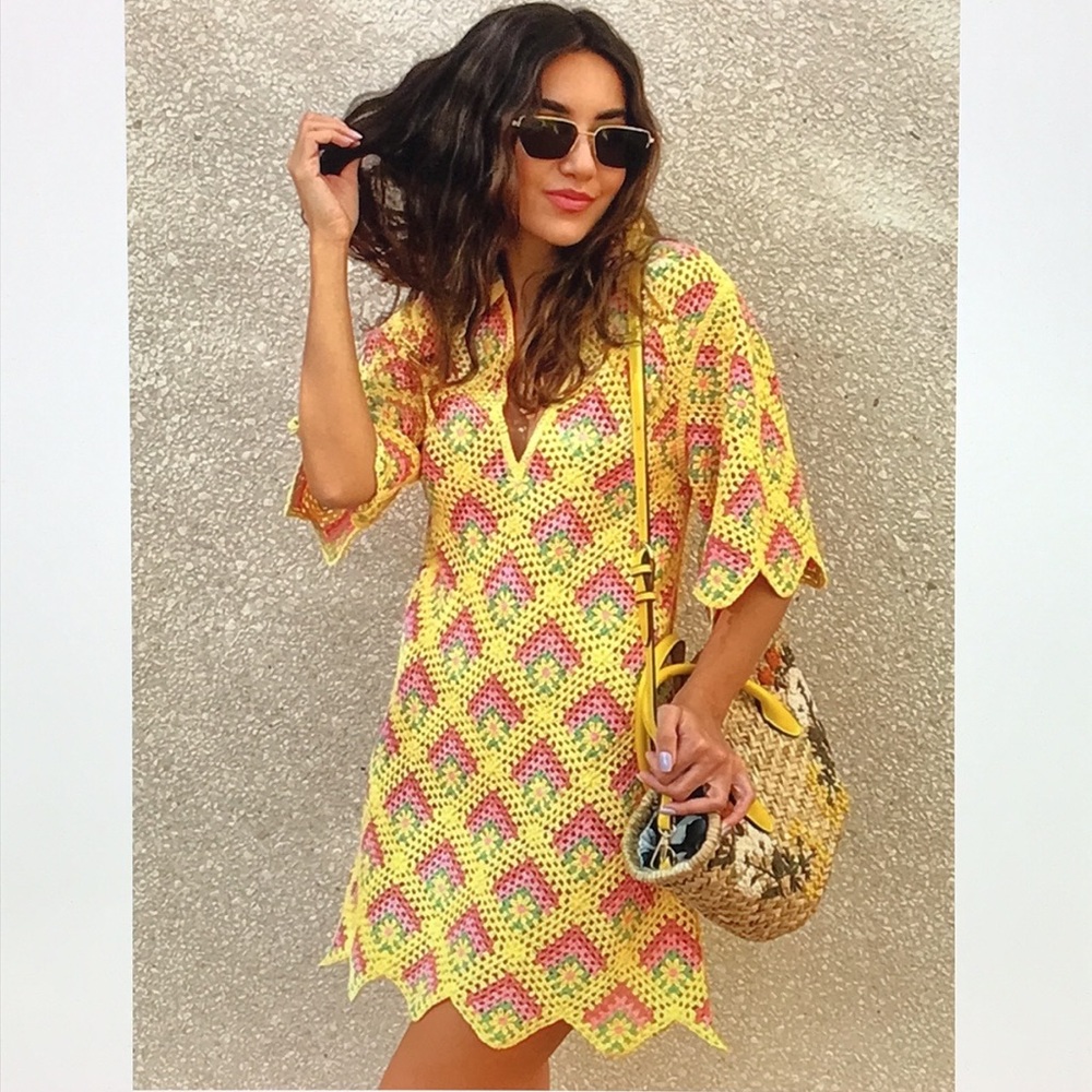 Zara limited edition crochet knit dress S New